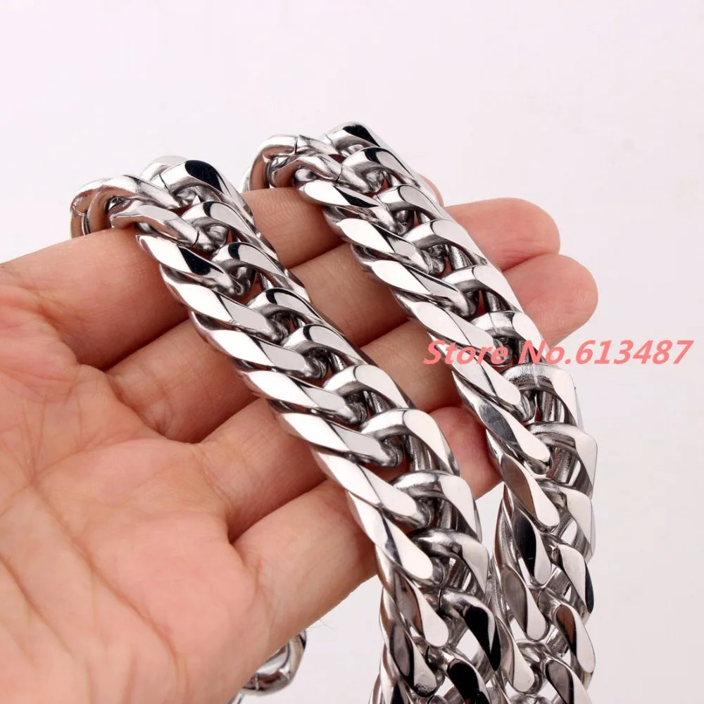 7-40"Customed Size 9/11/13/16/19/21mm Mens Jewelry 316L Stainless Steel Silver Color High Polished Cuban Chain Necklace