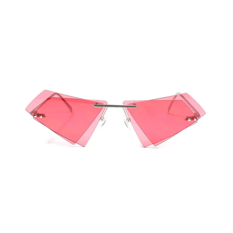 Crystal Sunglasses Women Men Rimless Sun Glasses for Sexy Lady Double Lens Shades Irregular Oculos Fashion Blue Hot Pink