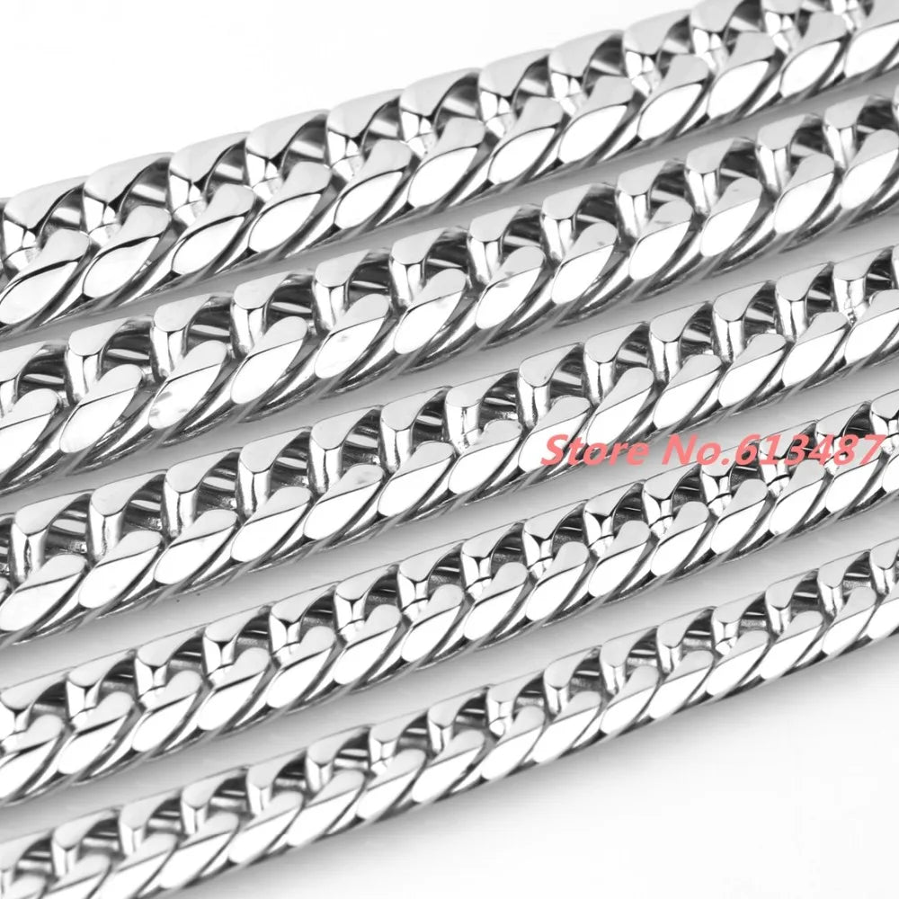 7-40"Customed Size 9/11/13/16/19/21mm Mens Jewelry 316L Stainless Steel Silver Color High Polished Cuban Chain Necklace