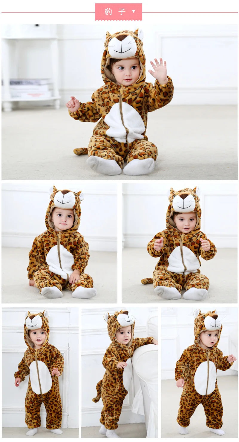 Baby Kigurumi Penguin Lion Cat Animal Cosplay Costume Winter Plush Jumpsuit for Toddler Boys 1 to 2 3 4 Years Baby Girl Outfits