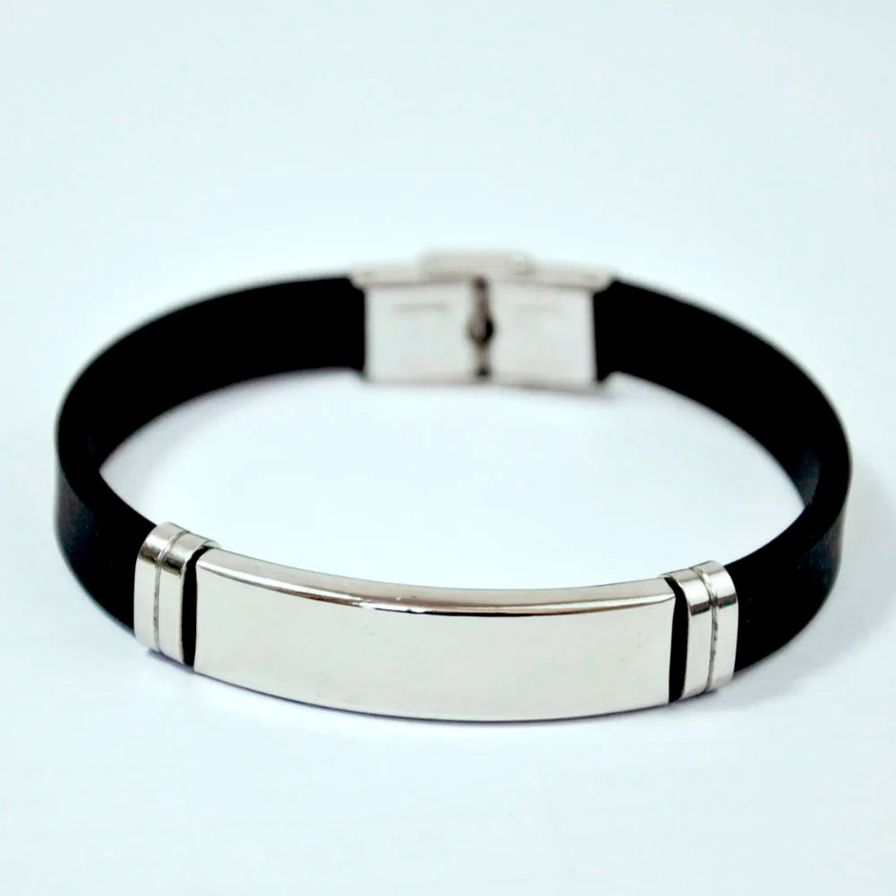 15Pcs New Fashion Wristband black Punk Rubber Silicone Stainless Steel Men Bracelets Bangles pulseras hombre caucho LR4091