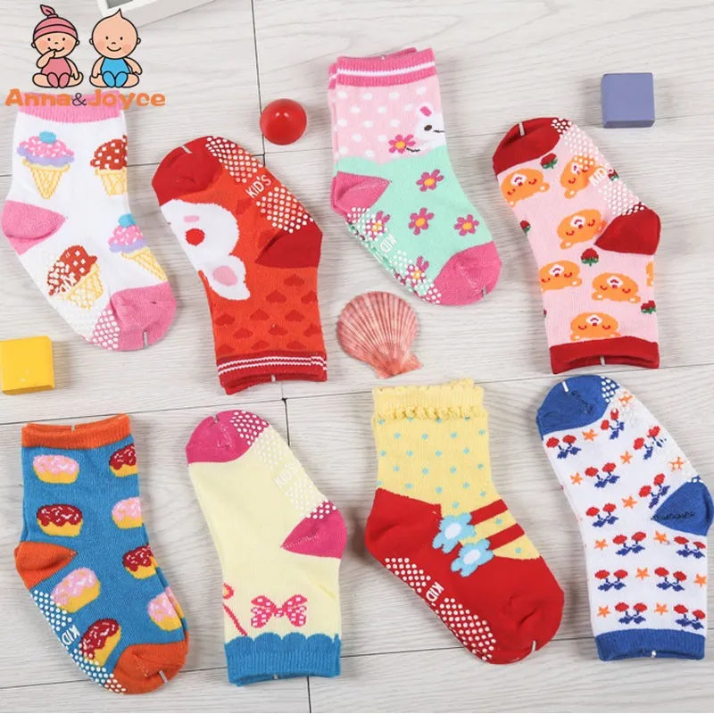 12 Pairs/Lot Cotton Baby 's Floor Socks Boys Girls Non-slip Boat Low Cut Sock with Rubber Grips 1-5Years