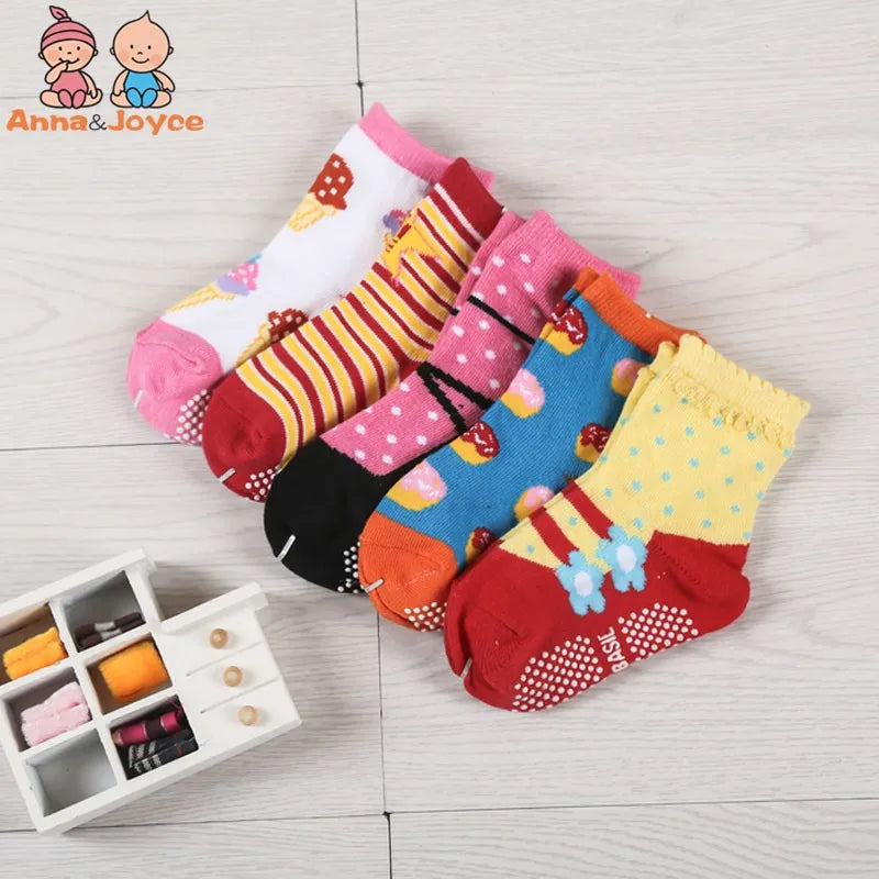 12 Pairs/Lot Cotton Baby 's Floor Socks Boys Girls Non-slip Boat Low Cut Sock with Rubber Grips 1-5Years