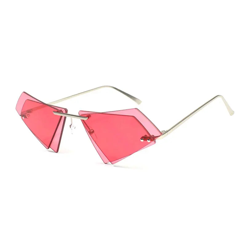 Crystal Sunglasses Women Men Rimless Sun Glasses for Sexy Lady Double Lens Shades Irregular Oculos Fashion Blue Hot Pink