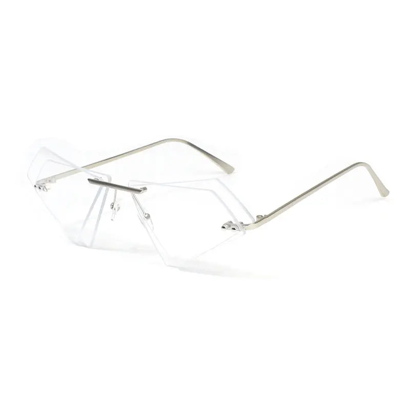 Crystal Sunglasses Women Men Rimless Sun Glasses for Sexy Lady Double Lens Shades Irregular Oculos Fashion Blue Hot Pink