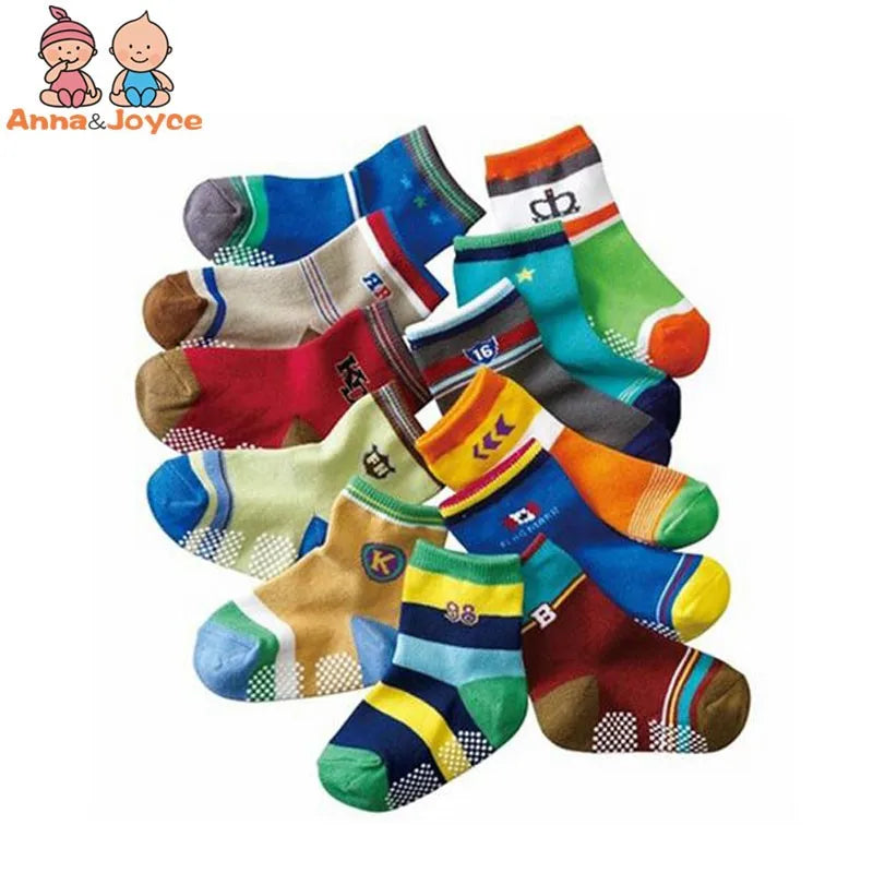 12 Pairs/Lot Cotton Baby 's Floor Socks Boys Girls Non-slip Boat Low Cut Sock with Rubber Grips 1-5Years