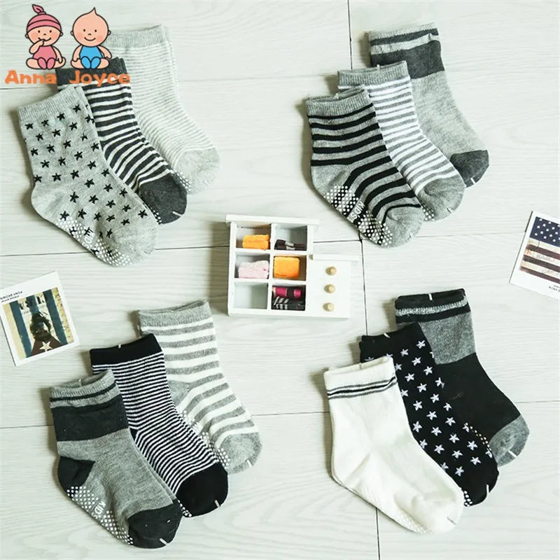 12 Pairs/Lot Cotton Baby 's Floor Socks Boys Girls Non-slip Boat Low Cut Sock with Rubber Grips 1-5Years