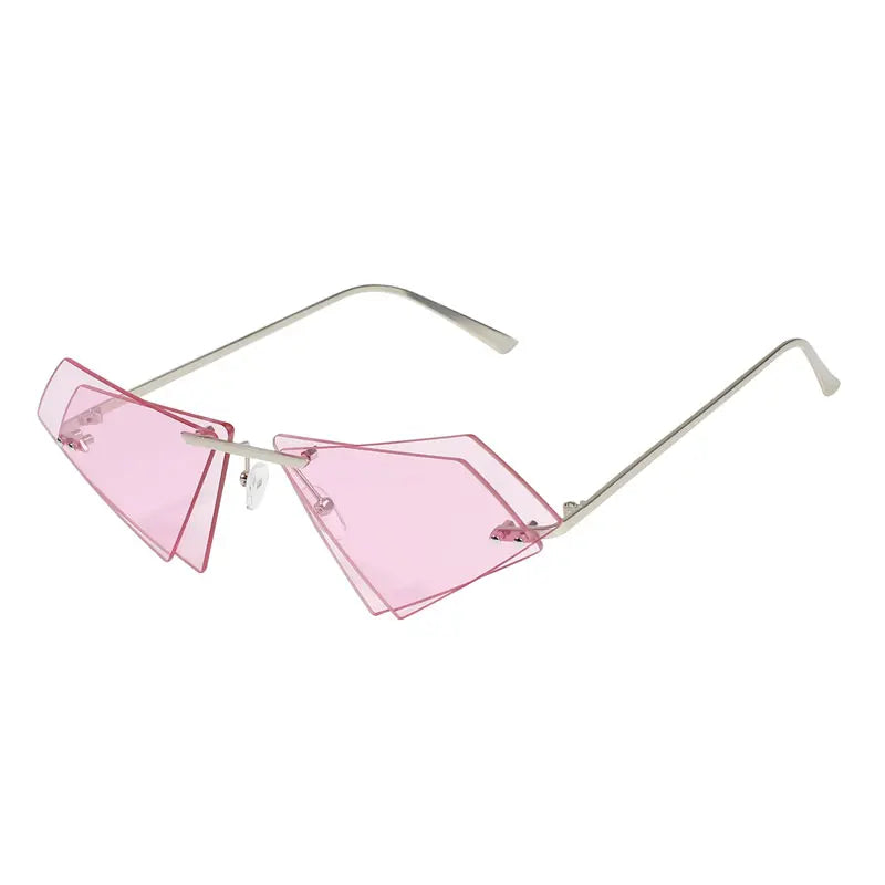 Crystal Sunglasses Women Men Rimless Sun Glasses for Sexy Lady Double Lens Shades Irregular Oculos Fashion Blue Hot Pink
