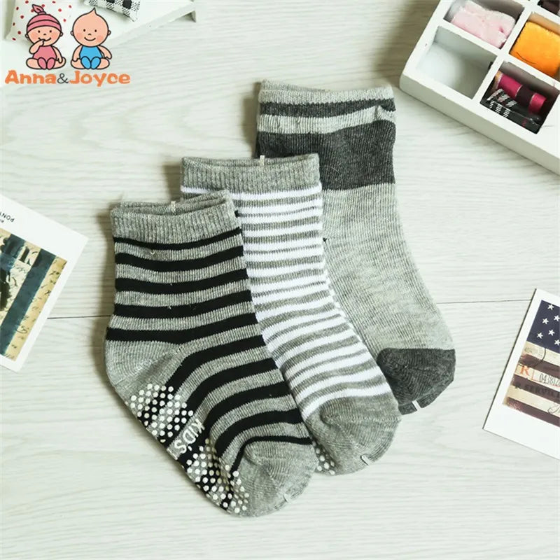 12 Pairs/Lot Cotton Baby 's Floor Socks Boys Girls Non-slip Boat Low Cut Sock with Rubber Grips 1-5Years