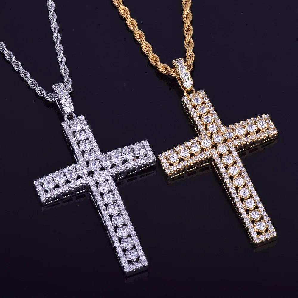Bubble Letter Cross Necklace Pendant Gold Color Copper Material Bling Zircon Men Women Hip Hop Jewelry