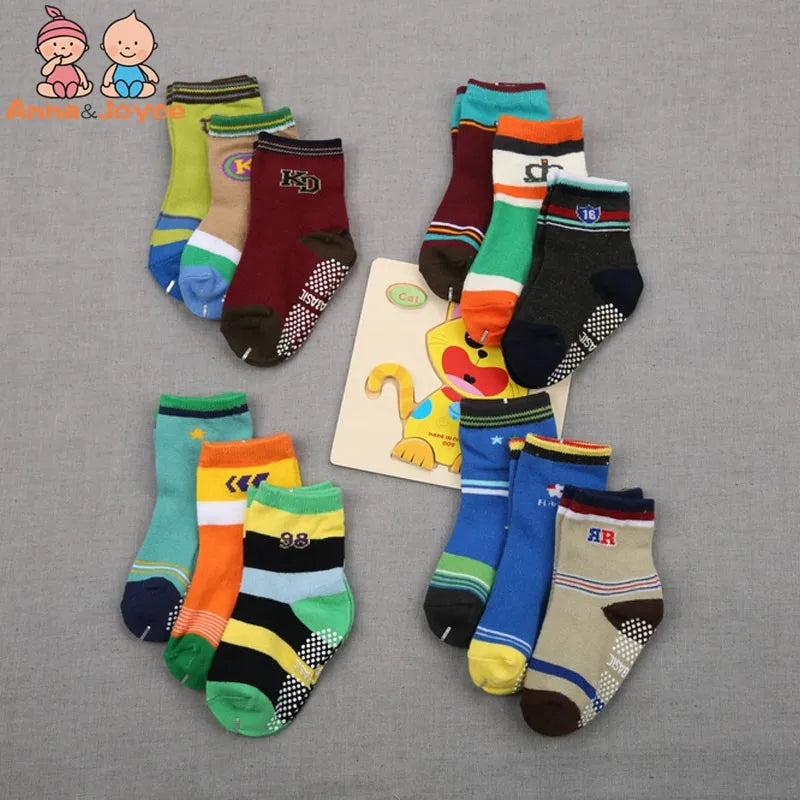 12 Pairs/Lot Cotton Baby 's Floor Socks Boys Girls Non-slip Boat Low Cut Sock with Rubber Grips 1-5Years