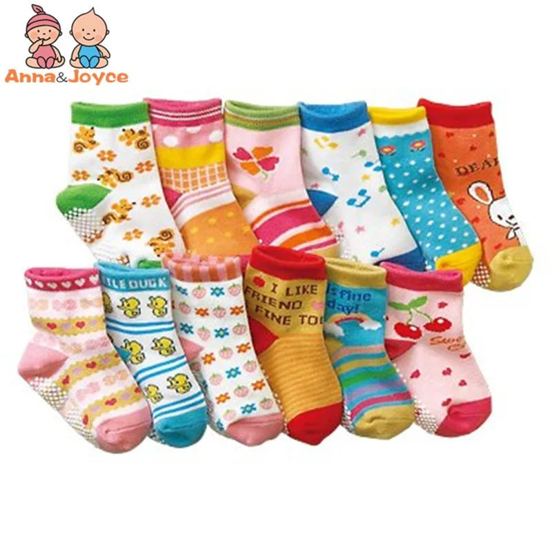 12 Pairs/Lot Cotton Baby 's Floor Socks Boys Girls Non-slip Boat Low Cut Sock with Rubber Grips 1-5Years