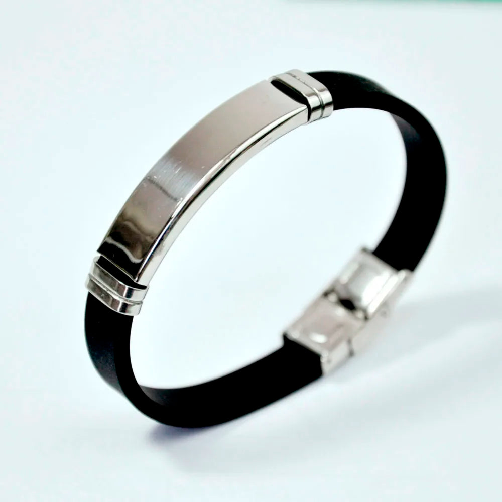 15Pcs New Fashion Wristband black Punk Rubber Silicone Stainless Steel Men Bracelets Bangles pulseras hombre caucho LR4091