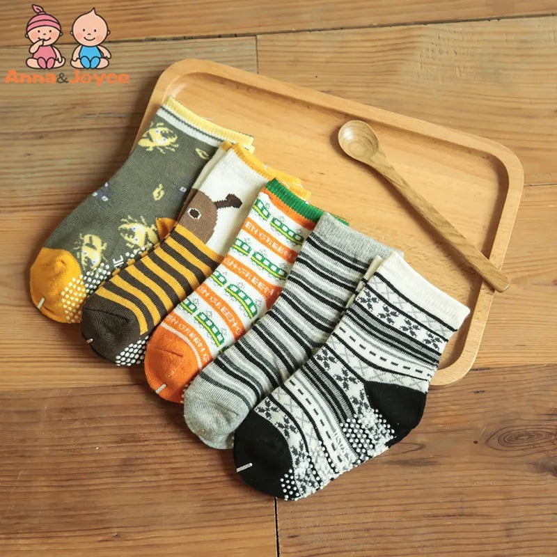12 Pairs/Lot Cotton Baby 's Floor Socks Boys Girls Non-slip Boat Low Cut Sock with Rubber Grips 1-5Years