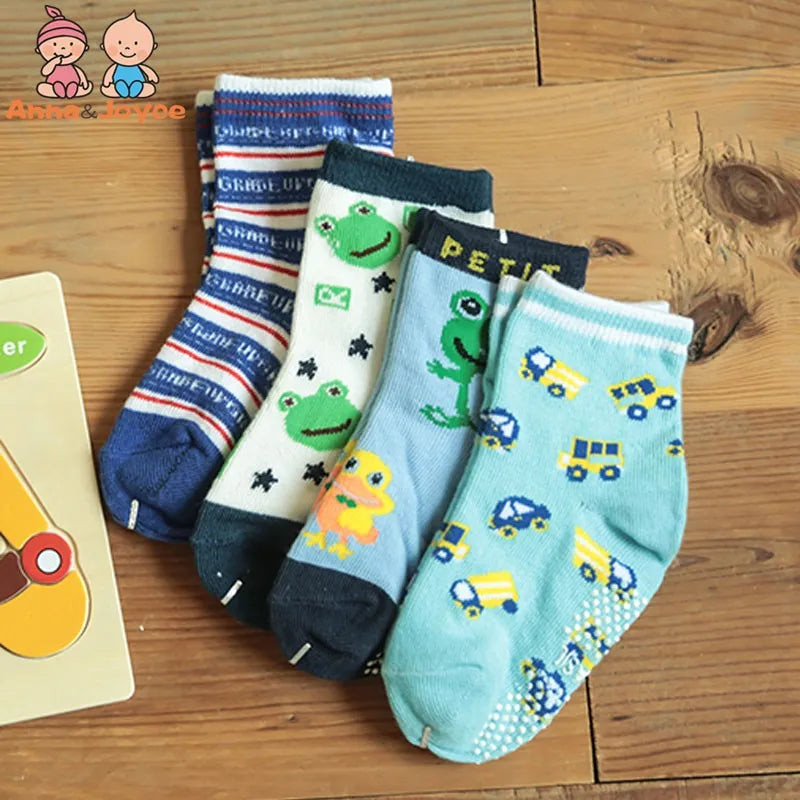 12 Pairs/Lot Cotton Baby 's Floor Socks Boys Girls Non-slip Boat Low Cut Sock with Rubber Grips 1-5Years