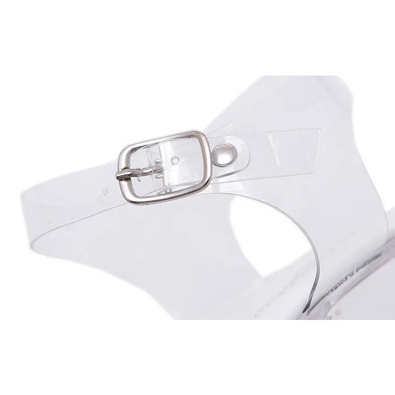 7cm 10cm Transparent High Heels Sandals Women Summer Crystal Shoes Fashion Big Size 34- 45 PVC Female Causal Sandals WS0046