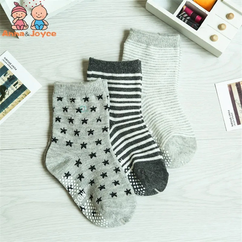 12 Pairs/Lot Cotton Baby 's Floor Socks Boys Girls Non-slip Boat Low Cut Sock with Rubber Grips 1-5Years