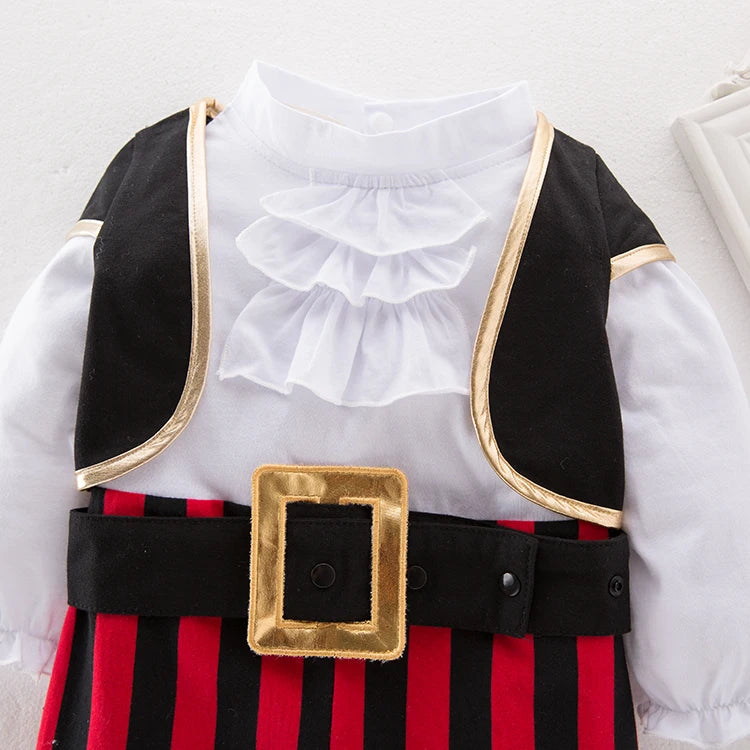 Baby Boys Girls Captain Pirate Costume Infant Toddler Romper Jumpsuit Umorden Halloween Purim Party Fancy Dress Red Stripe