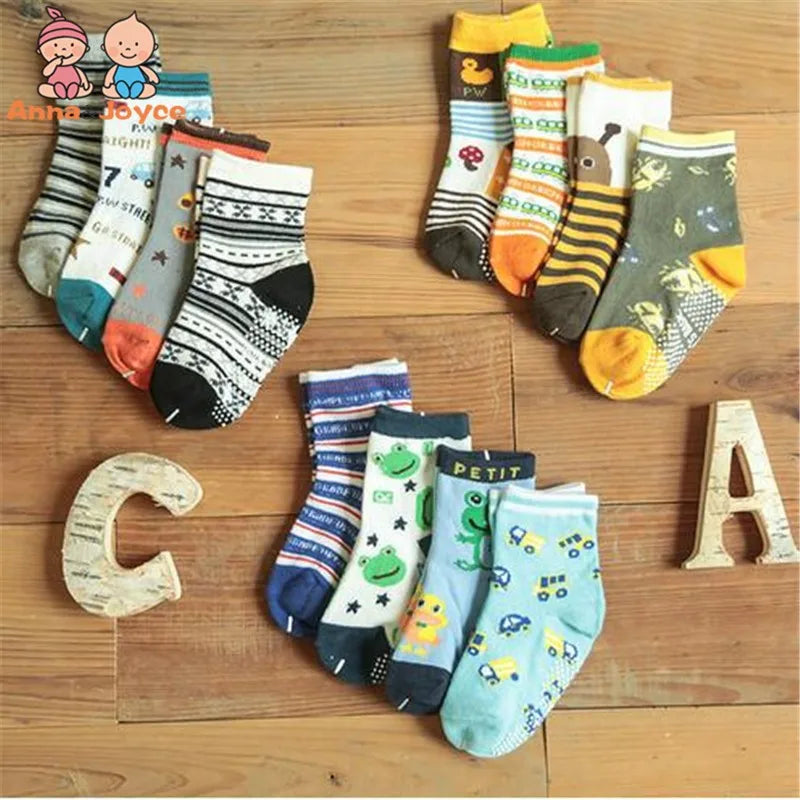 12 Pairs/Lot Cotton Baby 's Floor Socks Boys Girls Non-slip Boat Low Cut Sock with Rubber Grips 1-5Years