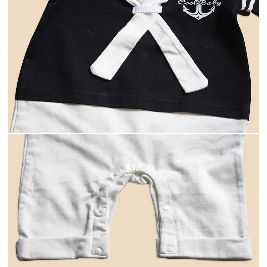 Hooyi Sailor Baby Boy Short Rompers Cool Baby Navy Beret Cap Fashion 100% Cotton Infant Clothes Costumes Seaman Jumpsuit Overall
