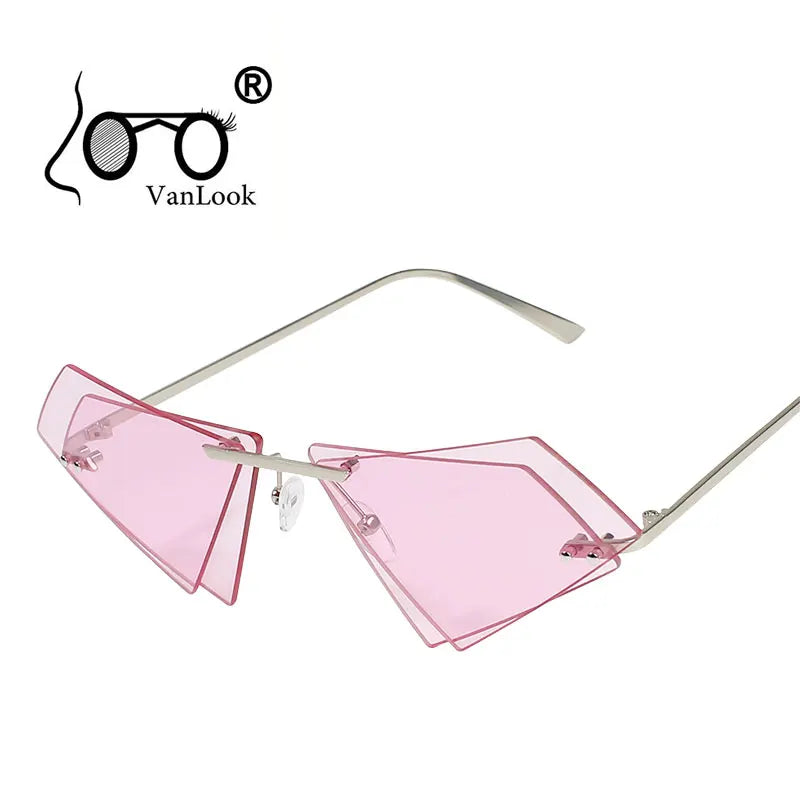 Crystal Sunglasses Women Men Rimless Sun Glasses for Sexy Lady Double Lens Shades Irregular Oculos Fashion Blue Hot Pink