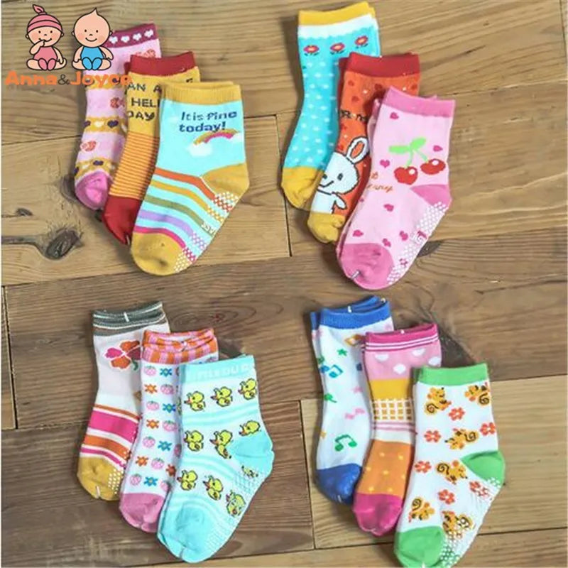12 Pairs/Lot Cotton Baby 's Floor Socks Boys Girls Non-slip Boat Low Cut Sock with Rubber Grips 1-5Years