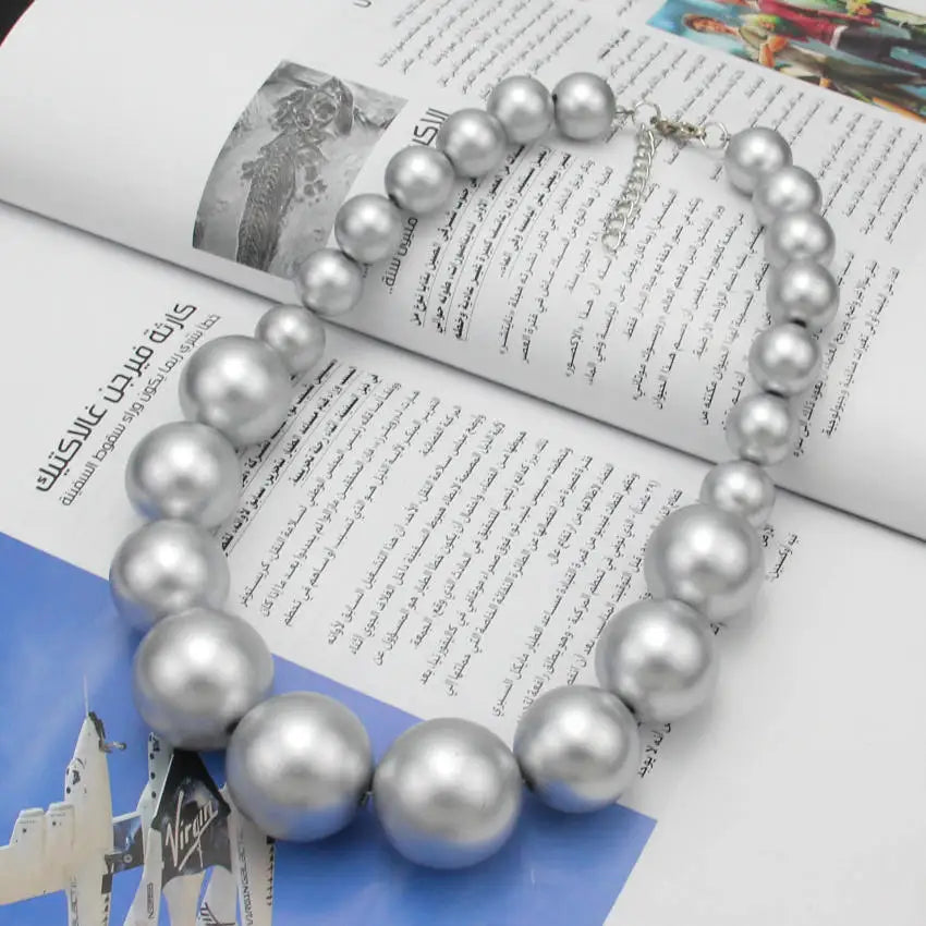 UKEN Women Imitation Pearl Beads Chain Maxi Necklace Fashion Jewelry Statament Choker Necklace For Dress Accessories
