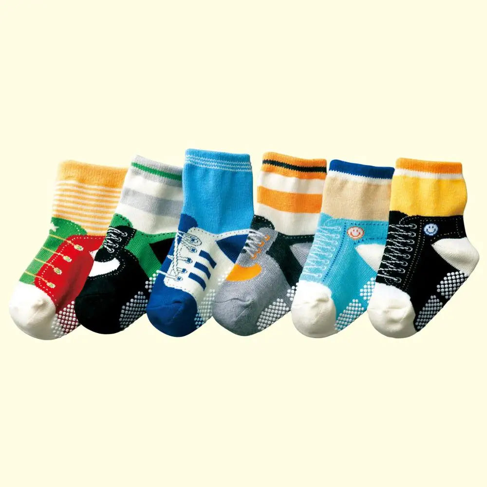 6Pairs Children Socks Baby Boys Shoes non-slip Floor Shoe Bebe Slippers casual cotton Child pantufa Short Socks