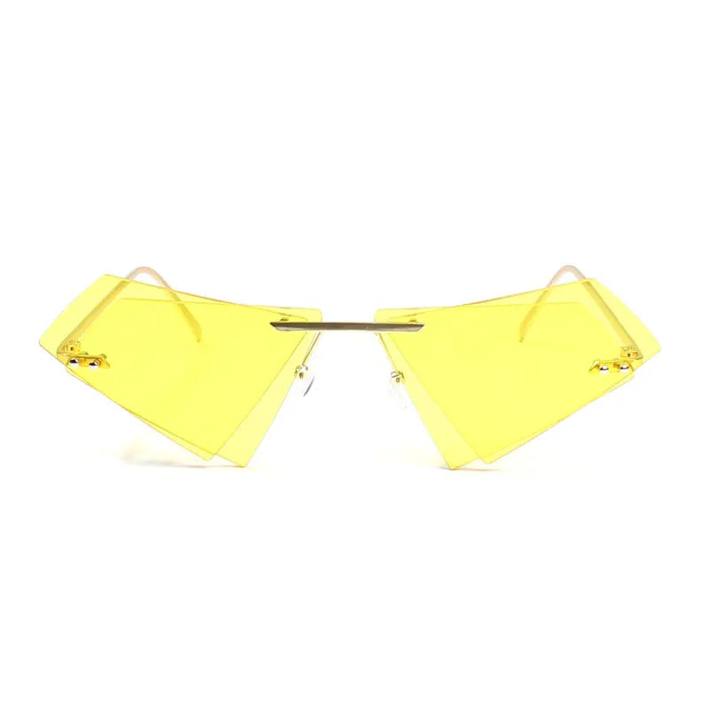 Crystal Sunglasses Women Men Rimless Sun Glasses for Sexy Lady Double Lens Shades Irregular Oculos Fashion Blue Hot Pink