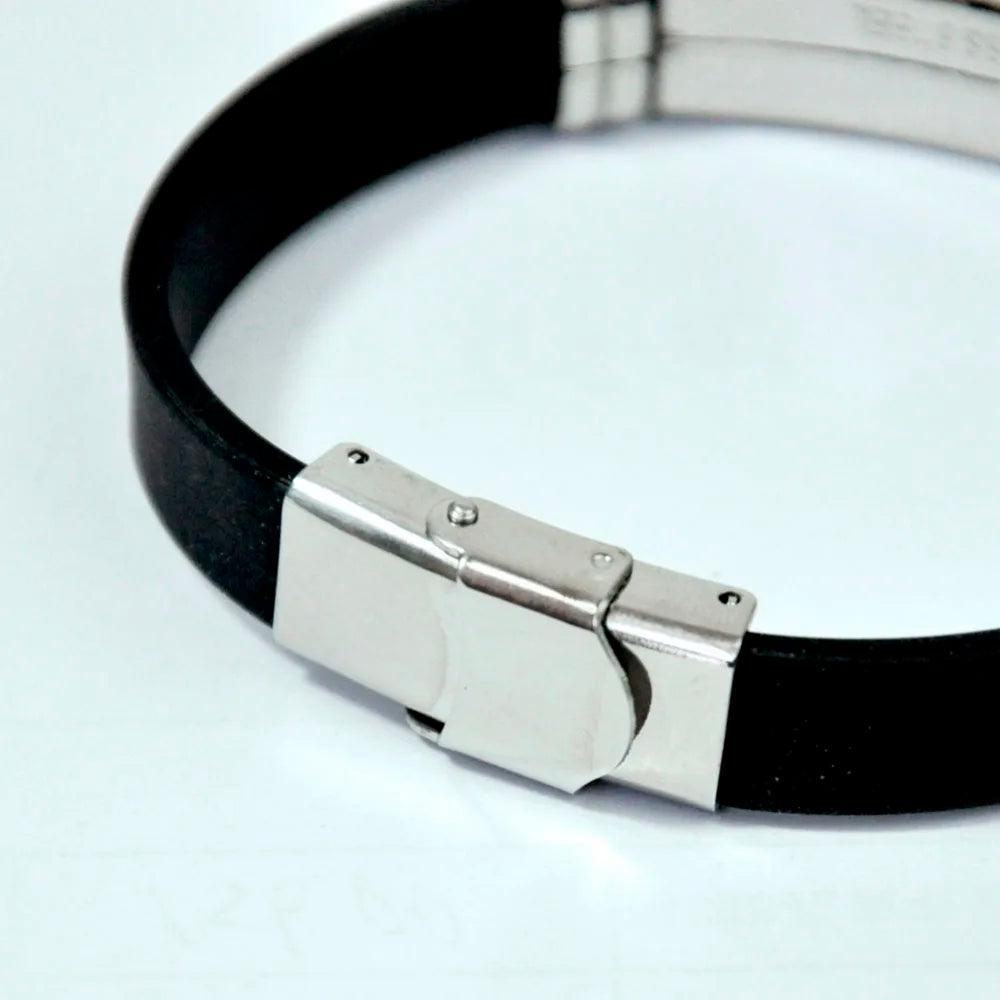 15Pcs New Fashion Wristband black Punk Rubber Silicone Stainless Steel Men Bracelets Bangles pulseras hombre caucho LR4091