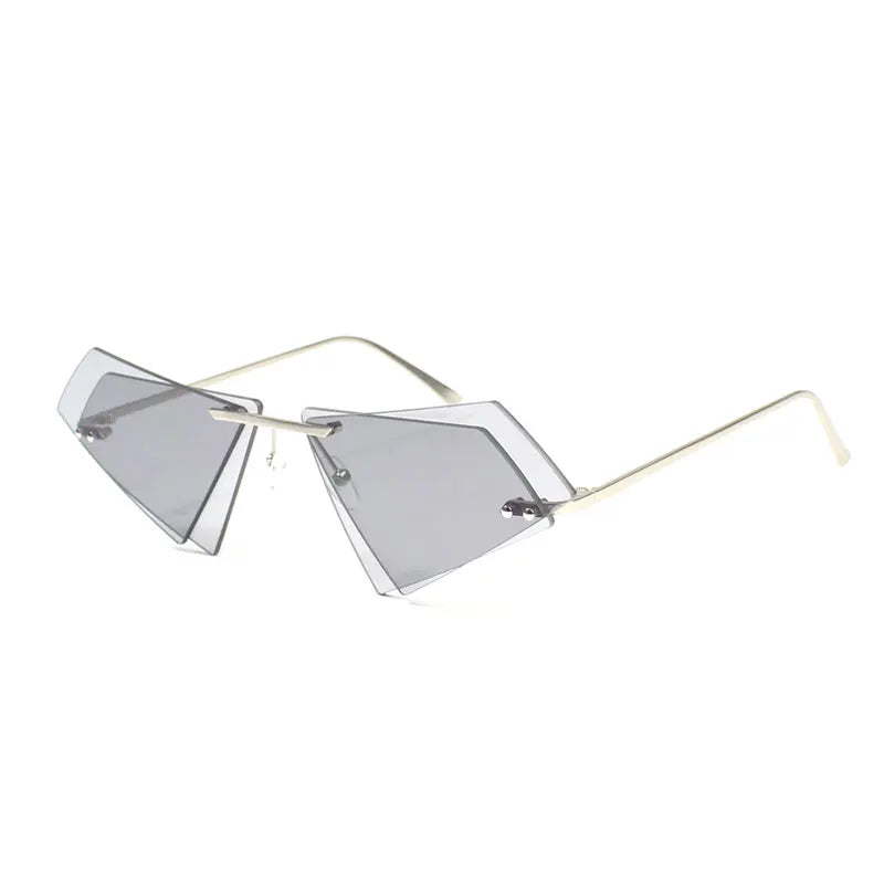 Crystal Sunglasses Women Men Rimless Sun Glasses for Sexy Lady Double Lens Shades Irregular Oculos Fashion Blue Hot Pink