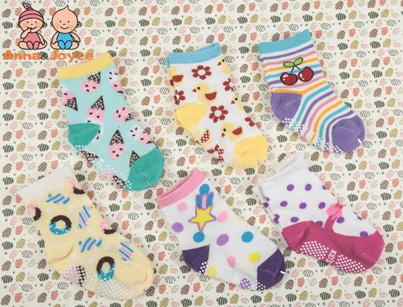 12 Pairs/Lot Cotton Baby 's Floor Socks Boys Girls Non-slip Boat Low Cut Sock with Rubber Grips 1-5Years