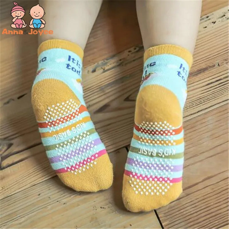 12 Pairs/Lot Cotton Baby 's Floor Socks Boys Girls Non-slip Boat Low Cut Sock with Rubber Grips 1-5Years