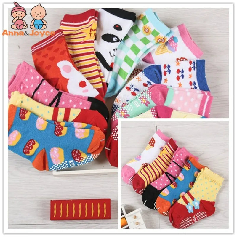 12 Pairs/Lot Cotton Baby 's Floor Socks Boys Girls Non-slip Boat Low Cut Sock with Rubber Grips 1-5Years
