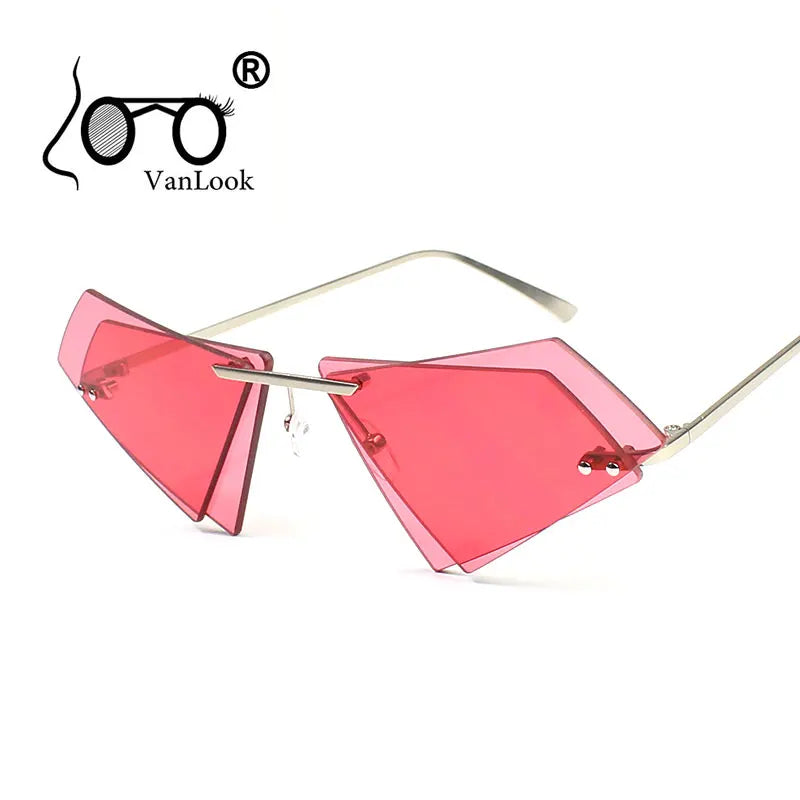Crystal Sunglasses Women Men Rimless Sun Glasses for Sexy Lady Double Lens Shades Irregular Oculos Fashion Blue Hot Pink
