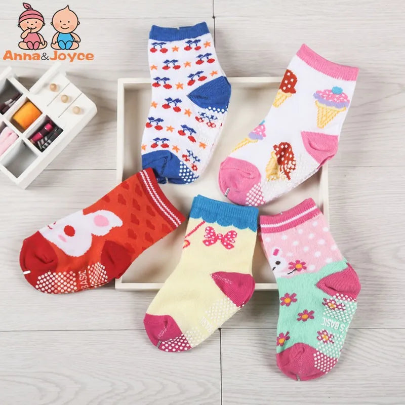 12 Pairs/Lot Cotton Baby 's Floor Socks Boys Girls Non-slip Boat Low Cut Sock with Rubber Grips 1-5Years
