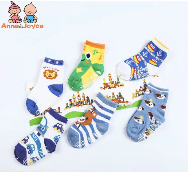 12 Pairs/Lot Cotton Baby 's Floor Socks Boys Girls Non-slip Boat Low Cut Sock with Rubber Grips 1-5Years