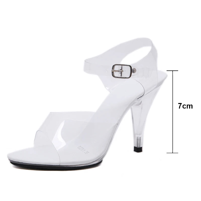 7cm 10cm Transparent High Heels Sandals Women Summer Crystal Shoes Fashion Big Size 34- 45 PVC Female Causal Sandals WS0046