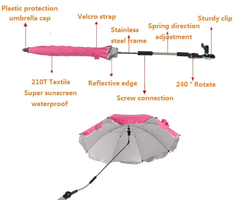 Universal 95% Baby Stroller Accessories UV Protection Umbrella 360 Degrees Adjustable Sunshade Sun Visor Canopy Cover