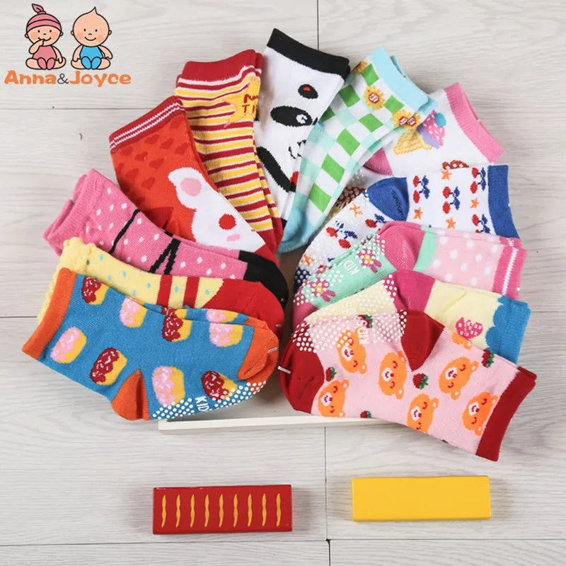 12 Pairs/Lot Cotton Baby 's Floor Socks Boys Girls Non-slip Boat Low Cut Sock with Rubber Grips 1-5Years
