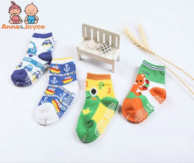 12 Pairs/Lot Cotton Baby 's Floor Socks Boys Girls Non-slip Boat Low Cut Sock with Rubber Grips 1-5Years