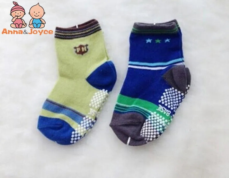12 Pairs/Lot Cotton Baby 's Floor Socks Boys Girls Non-slip Boat Low Cut Sock with Rubber Grips 1-5Years