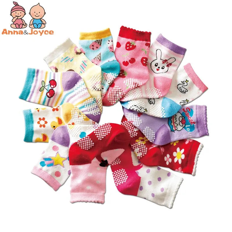 12 Pairs/Lot Cotton Baby 's Floor Socks Boys Girls Non-slip Boat Low Cut Sock with Rubber Grips 1-5Years