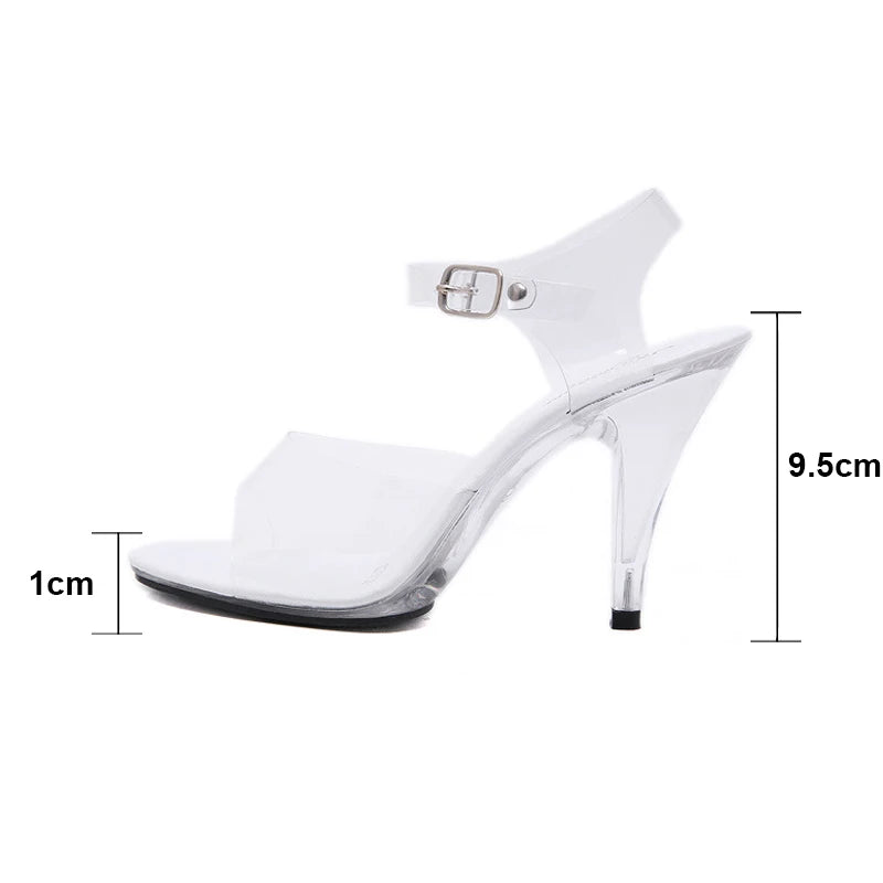 7cm 10cm Transparent High Heels Sandals Women Summer Crystal Shoes Fashion Big Size 34- 45 PVC Female Causal Sandals WS0046