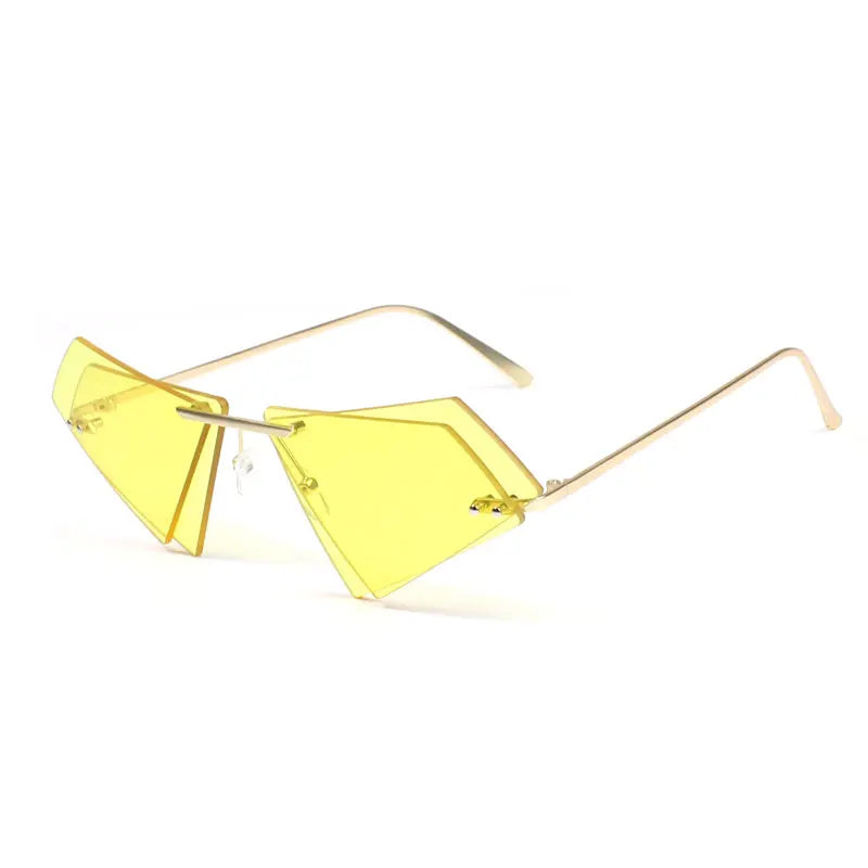 Crystal Sunglasses Women Men Rimless Sun Glasses for Sexy Lady Double Lens Shades Irregular Oculos Fashion Blue Hot Pink
