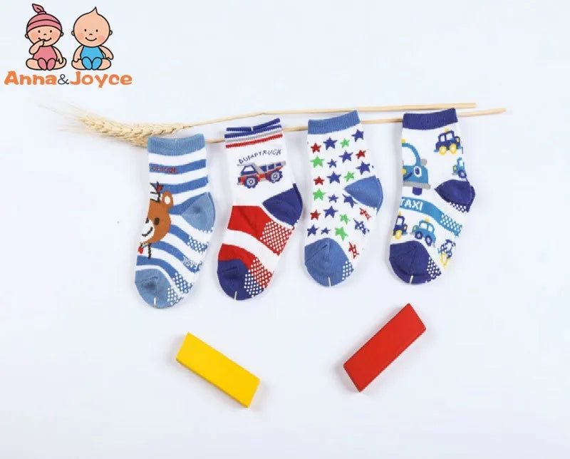 12 Pairs/Lot Cotton Baby 's Floor Socks Boys Girls Non-slip Boat Low Cut Sock with Rubber Grips 1-5Years