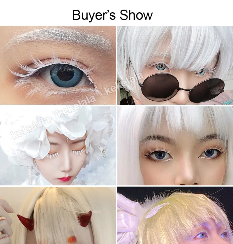 2 Pairs/Set 3D White Eyelashes Clear Band Snow Color Eye Lashes Cosplay Halloween Manga Lashes Makeup Up and Lower Bottom Lashes