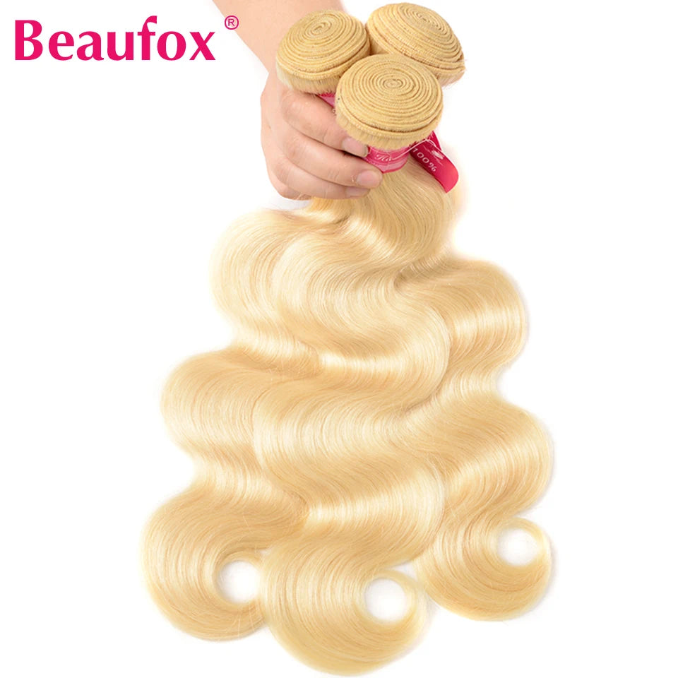 Beaufox 613 Blonde Bundles With Frontal Brazilian Body Wave With Frontal Remy Blonde Human Hair Lace Frontal Closure With Bundle