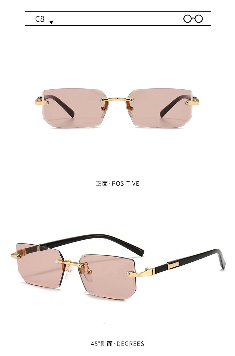 Rimless Sunglasses Rectangle Fashion Popular Women Men Shades Small Square Sun Glasses For Female male Summer Traveling Glasses