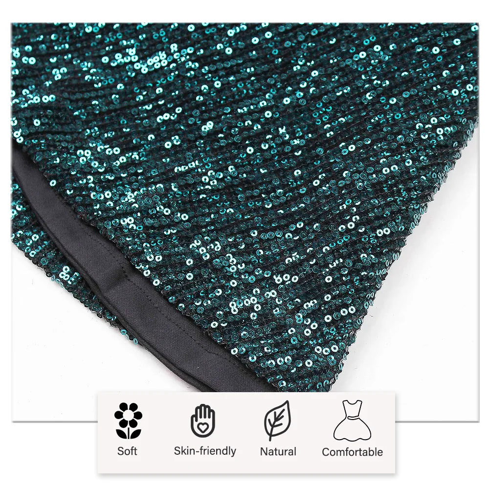 Modest Green Long Sleeve Mermaid Sequin Evening Gown Formal Dress Gold O Neck Stretch Women Wedding Party Maxi Cocktail Dresses